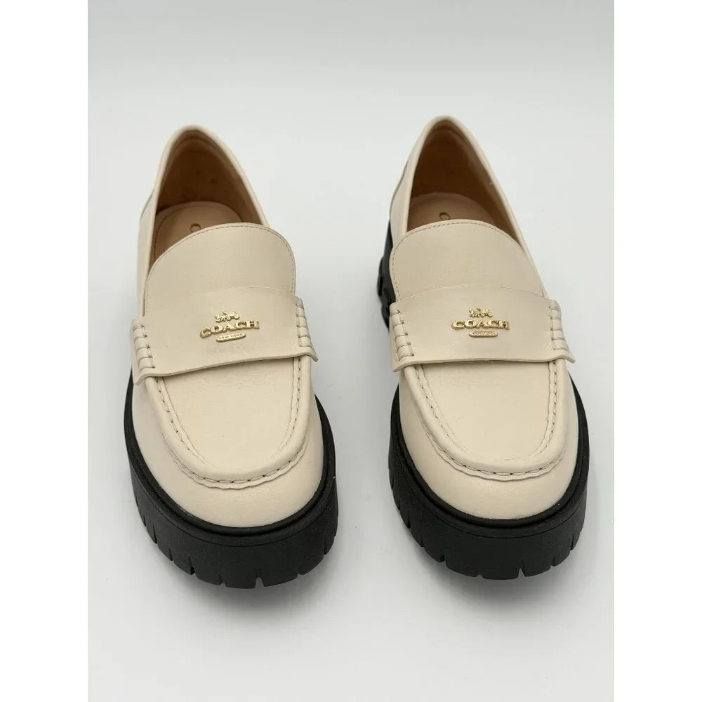COACH Loafer Womens 9‎ Cream Leather Platform Slip On Lug Sole